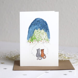 Kerstkaart samen sterren kijken