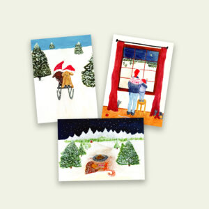 Kerstkaarten set – sneeuwpret (9 stuks, gevouwen)