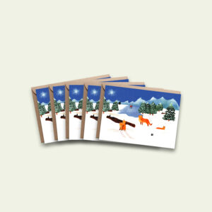 Kerstkaarten set – zonnige winterdag (5 stuks, gevouwen)