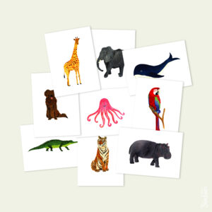 Kaartenset 9 dierenkaarten (uit het dierenalfabet)