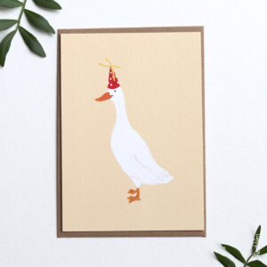 Kaart loopeend met feestmuts