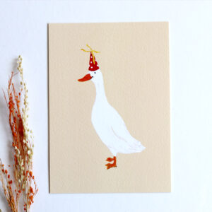 Kaart loopeend met feestmuts