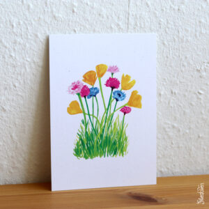 Kaart roze en gele veldbloemen